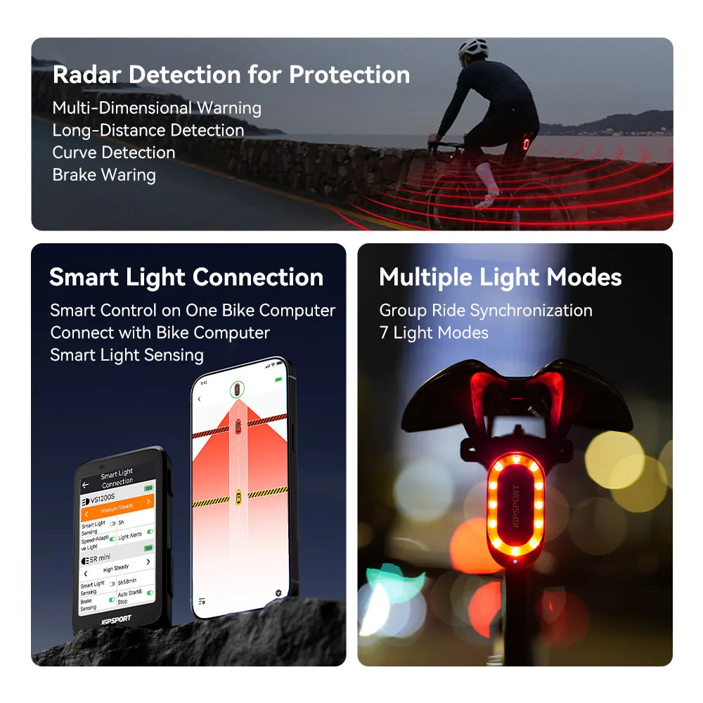 Waterproof RadarTail Light for Road Bike Safety