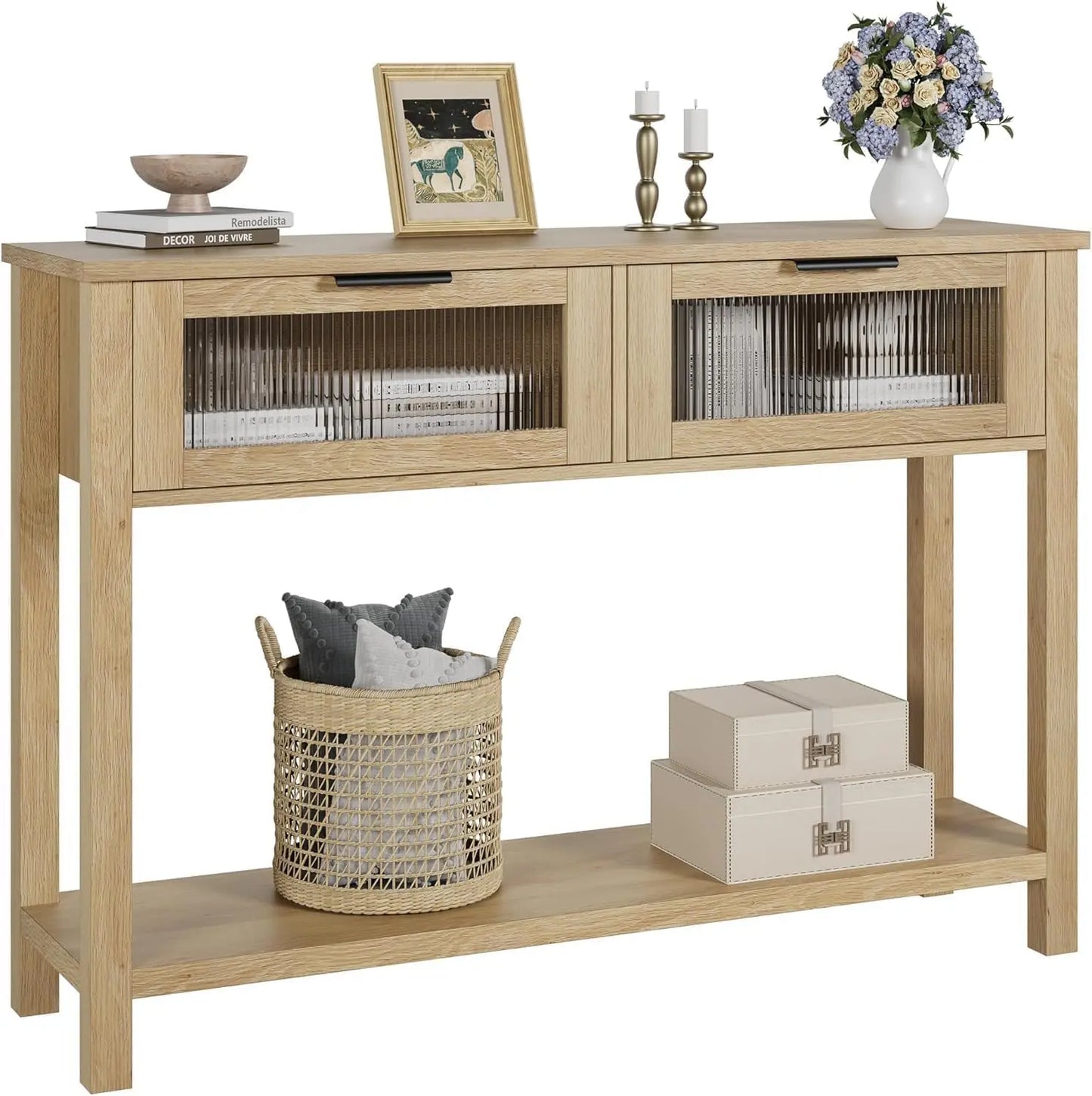 Narrow Console Table with 2 Glass Drawers