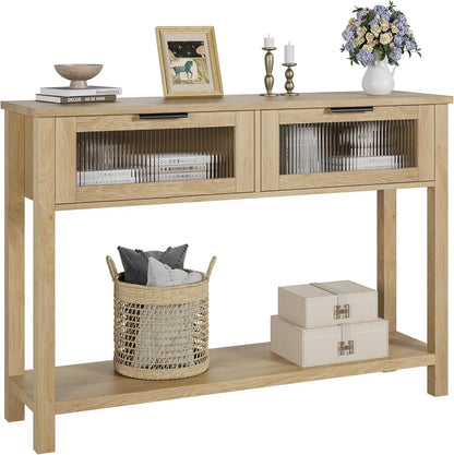 Narrow Console Table with 2 Glass Drawers