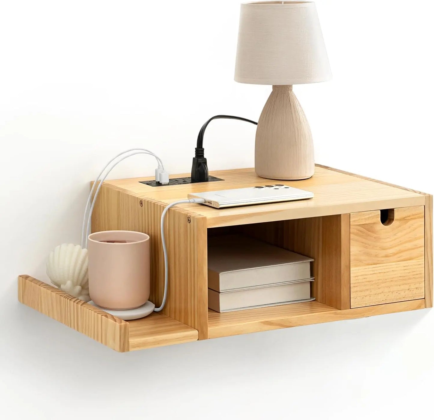 Floating Nightstand w/Drawer, LED Lights