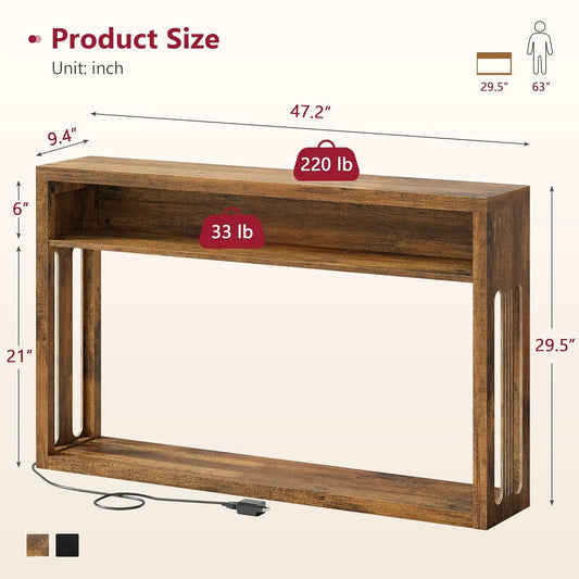 LED Console Table 2-Tier Wood Entryway