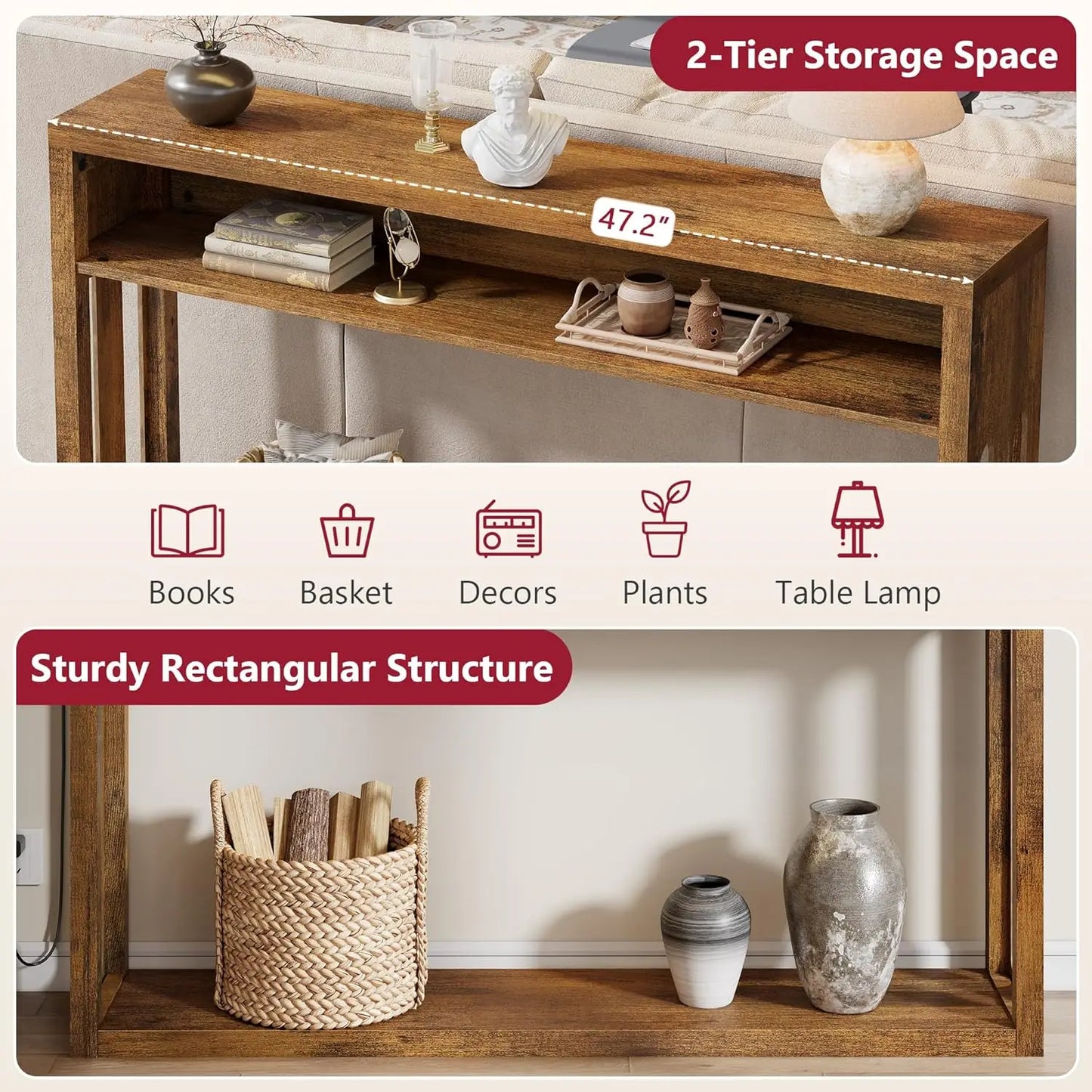 LED Console Table 2-Tier Wood Entryway