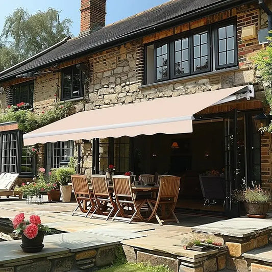 12x10 FT Manual Retractable Outdoor Patio Awning