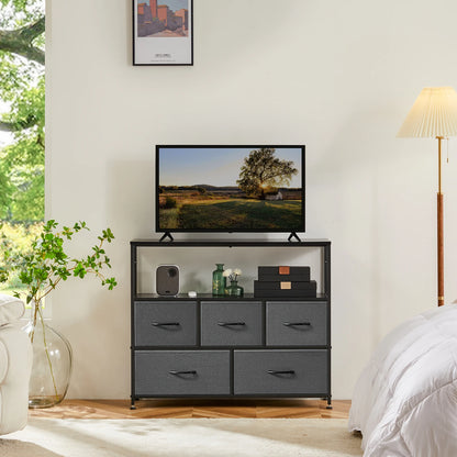 TV Stand Dresser with 5 Fabric Drawers