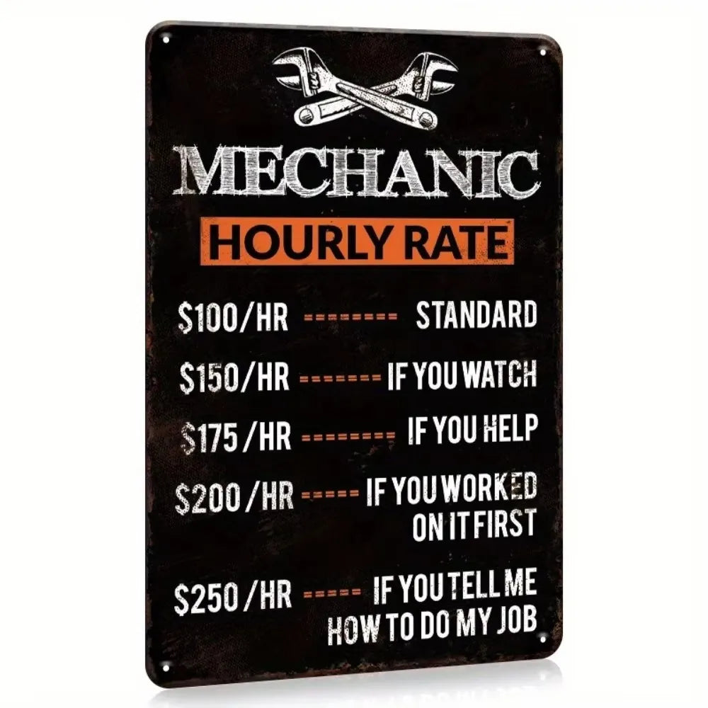 Humorous Rules Mechanic Hourly Rate Sign