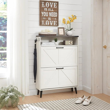 Farmhouse Shoe Storage Organizer w/2 Flip Drawers