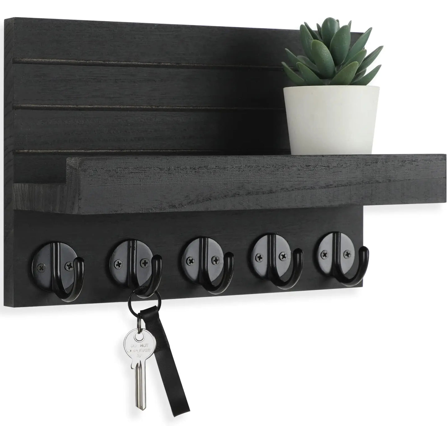 Key and Mail Holder Wooden Rack, 5 Hooks