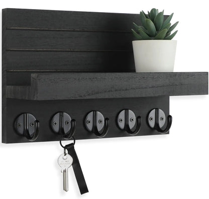 Key and Mail Holder Wooden Rack, 5 Hooks