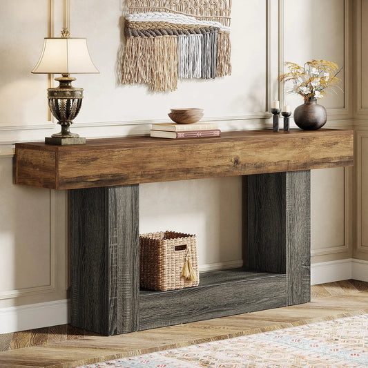 63" Farmhouse 2-Tier Entryway Table