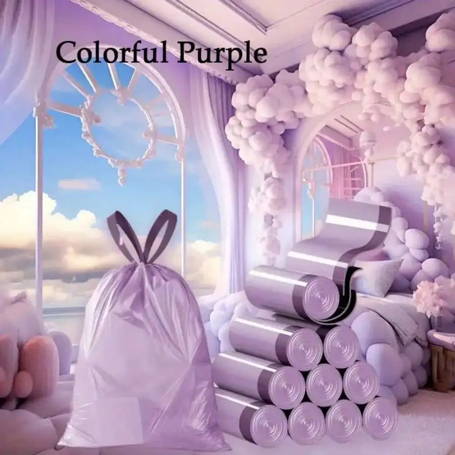 100pcs  Purple Drawstring Trash Bags,