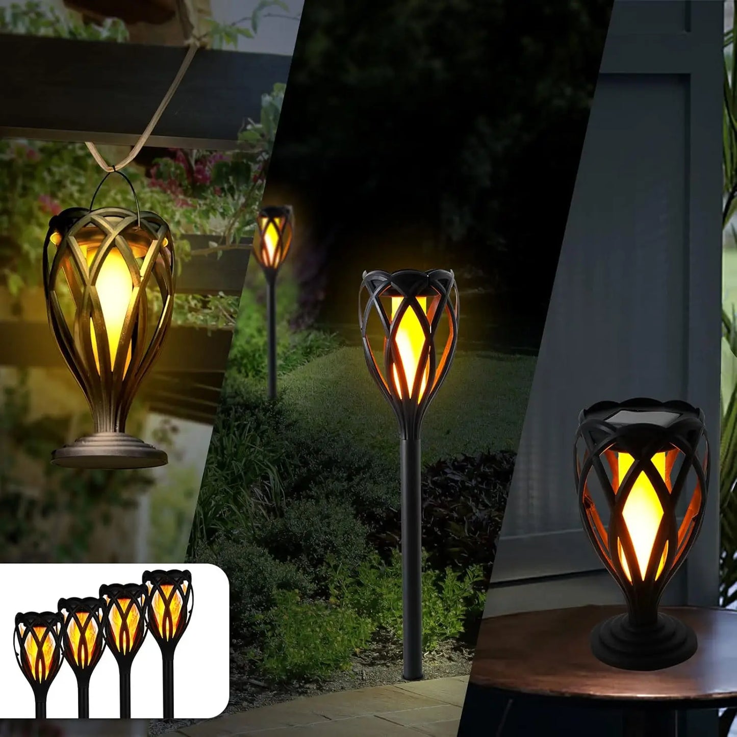 4-Piece Solar Pathway Torch Lights w/ Flickering Flame
