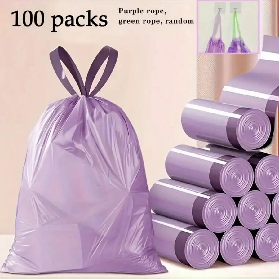 100pcs  Purple Drawstring Trash Bags,
